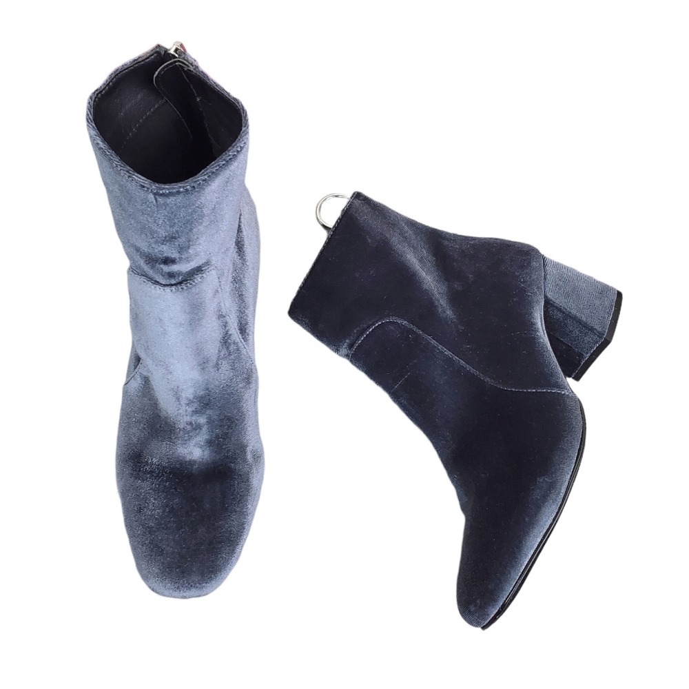 Urban Outfitters Blue Velvet Block Heel Boots Size 7